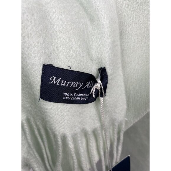 Murray Allan Mint‎ Green 100% Cashmere Twill Knit Fringe Hem Rectangle Scarf - Picture 6 of 7
